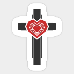 The cross of Christ and the diamond heart Sticker